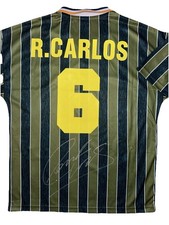 Roberto Carlos Hand Signed Inter Milan Away Jersey Proof Shown & COA 1