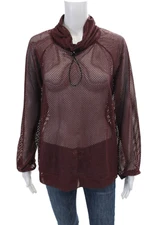 Koral Womens Mesh Long Sleeves Mock Neck Pullover Blouse Wine Red Size Medium
