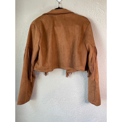 Fashion Nova braune Wildlederimitat Fransen Cropped Jacke Western Boho Style Gr. L - Bild 3 von 4