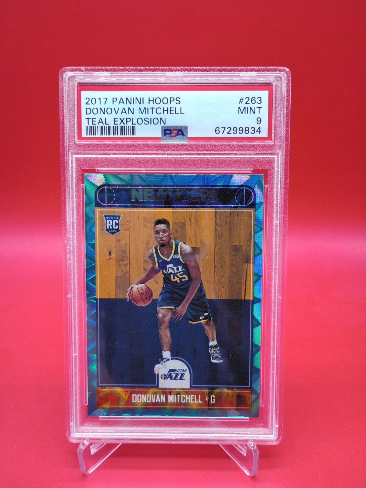 Donovan Mitchell 2017 Panini HOOPS Teal Explosion RC #263 Jazz PSA 9 Mint