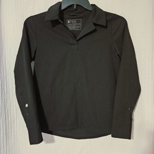 Figs Nala Top Long Sleeve Collared Technical Polo Scrub Black Womens XS