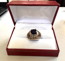 Stunning Large 2.5 ct Sapphire 2 Tone Sterling Silver Sz 8.5 Statement Ring