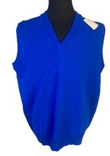 Vintage SFKM Sweater Vest Mens XL Blue Acrylic Golf Made in USA NEW