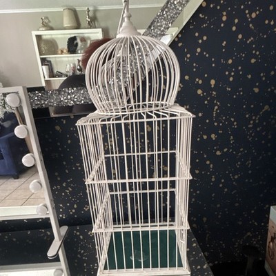 White Metal Wire Dometop Bird Cage with Hanging Hook