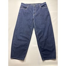 American Eagle Women's Barrel Leg Dark Wash Blue Jeans - Size 14 Reg 35x26.5 