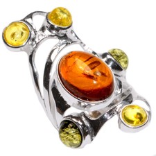 7.4g Authentic Baltic Amber 925 Sterling Silver Ring Jewelry N-A7018 S.5