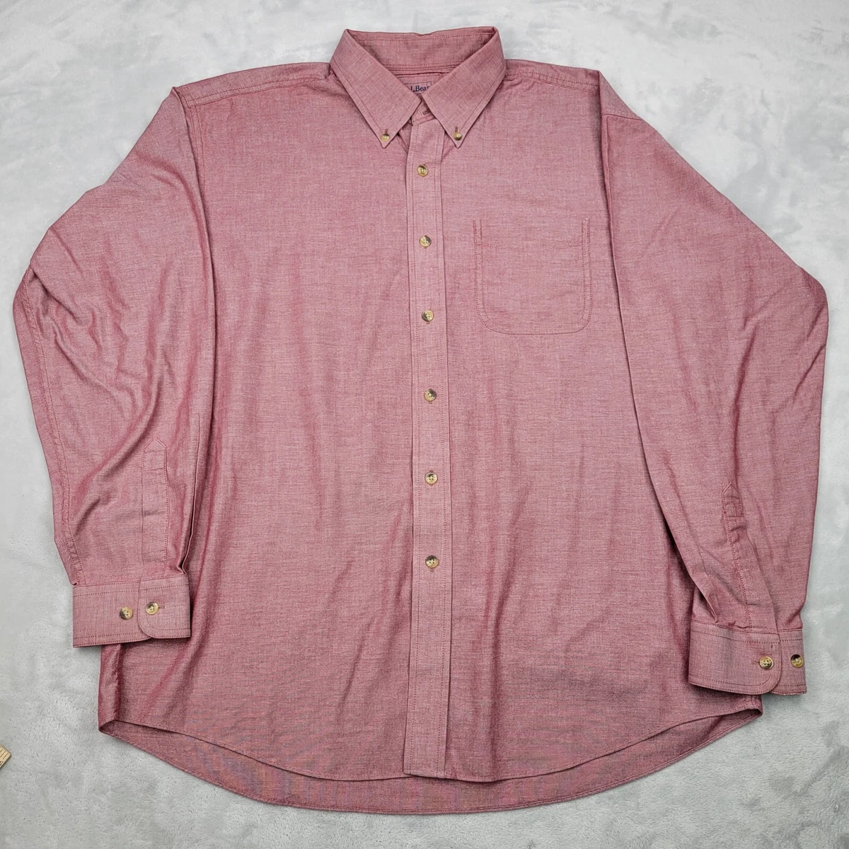 LL Bean Shirt Men Large Red Cotton Checker Button Casual Work