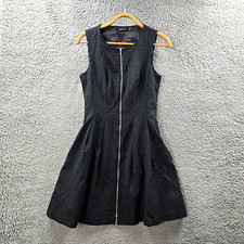 Portmasn Womens A-lne Dress Size 8 Black White Spot Stretch Zip Front Sleeveless