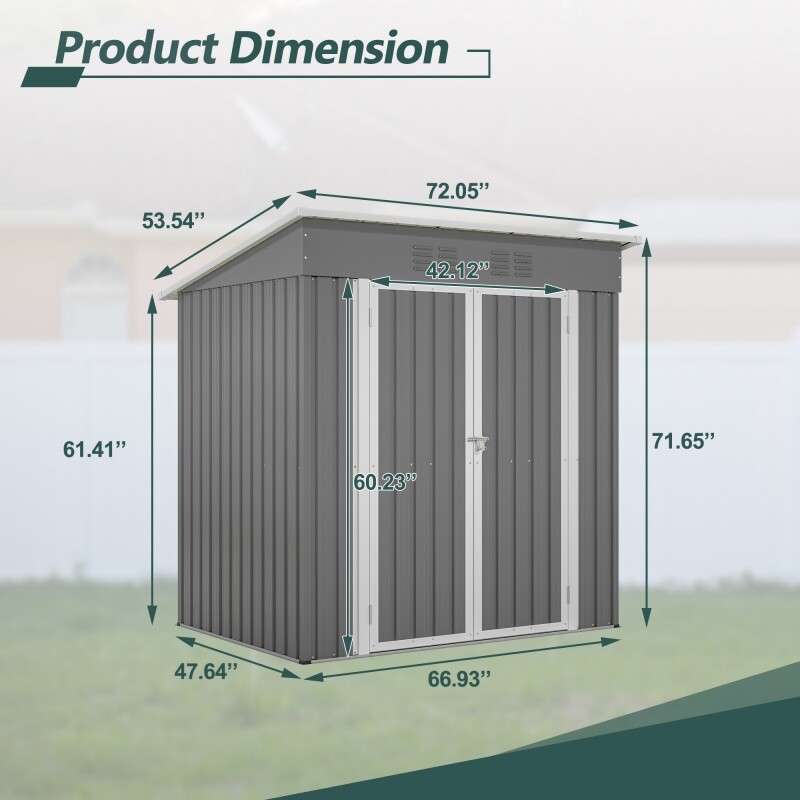 6ftx4ft Outdoor Metal Storage Shed W/Floor Frame & Lockable Door For Garden Tool