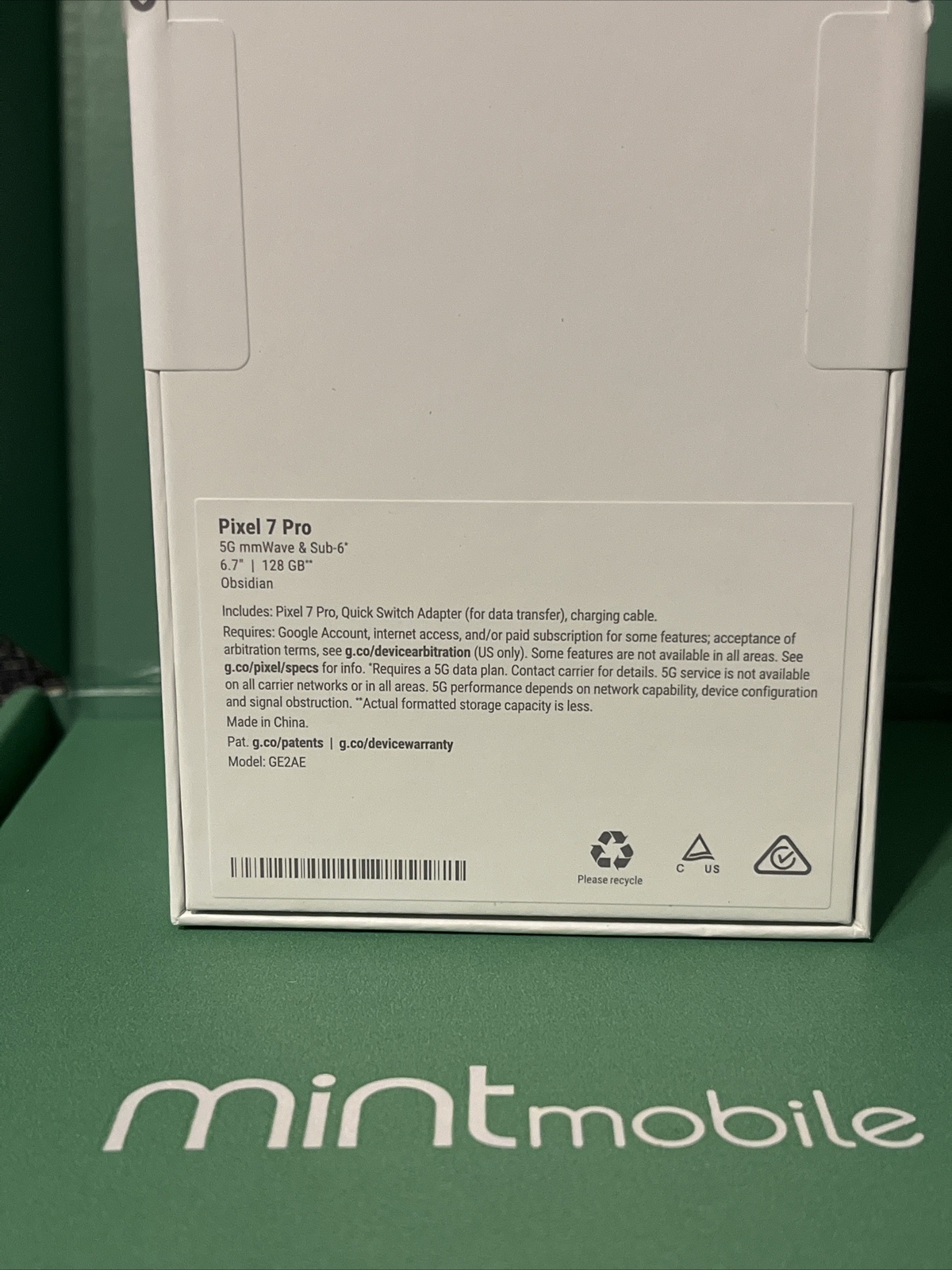 Brand New Sealed Google Pixel 7 Pro 128GB Obsidian Mint Mobile Locked