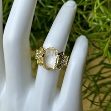 Accent Ring Size 6 Yellow Gold Plated Oval Shaped Clear Glass Quartz CZ Ornate