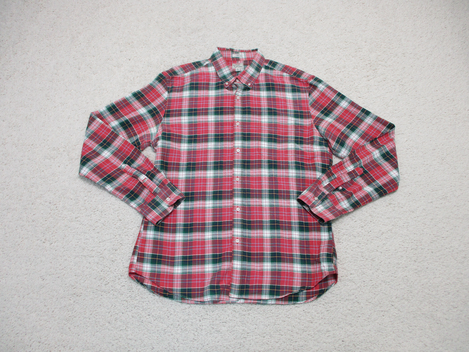 J Crew Button Up Shirt Extra Large Adult Red Green Plaid Oxford Slim Casual Mens