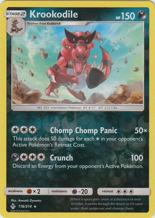 Reverse Holo Krookodile 116/214 Rare SM - Unbroken Bonds Pokemon TCG