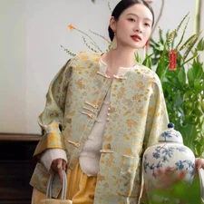 Womens Chinese Coat Spring New Retro Jacquard Tang Dress Top Shirts Crew Neck