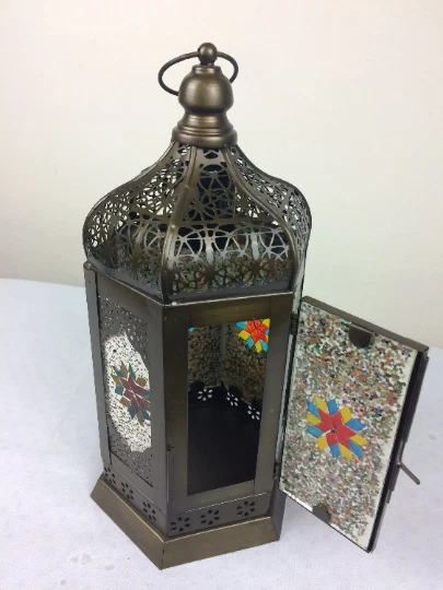 50% DESCUENTO * Linterna de mesa/colgante marroquí de latón antigua 17x17x35 cm GPA686532 Foto 2 de 3