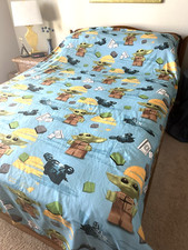 LEGO Star Wars TWIN Sheet Baby Yoda Multicolored with Blue Background~64" x 94 ~