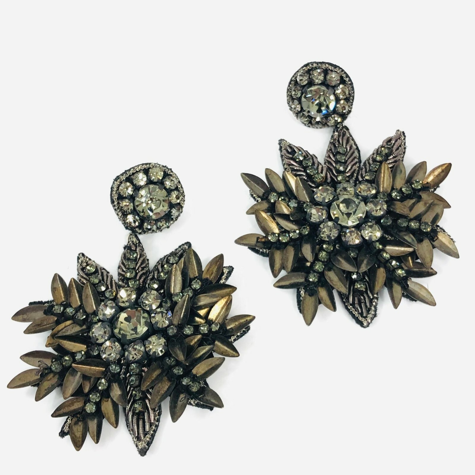 Rhinestone Statement Dangle Earrings Flower Pierc… - image 3