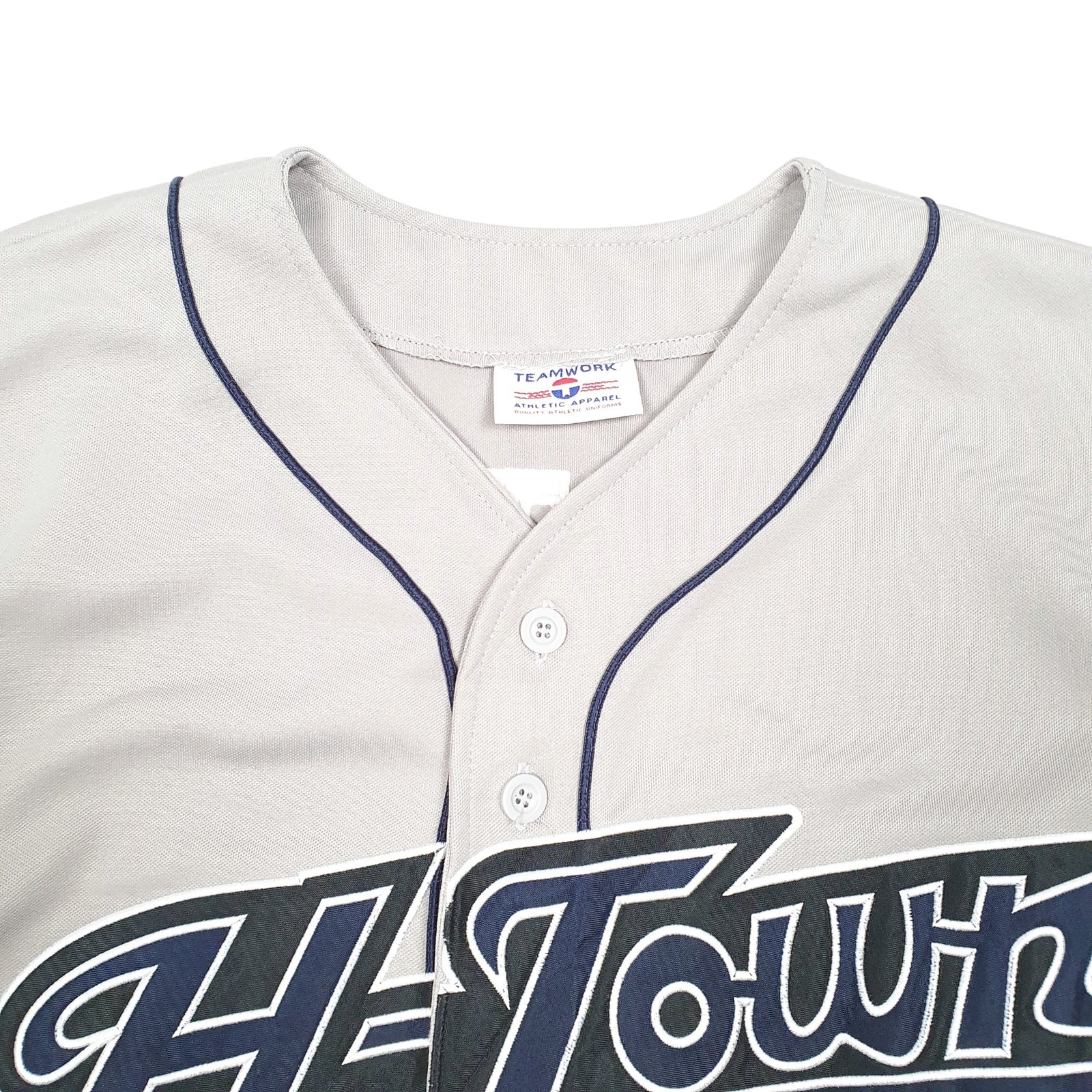 TEAMWORK Grey T Shirt Tee Baseball Jersey Houston H Town USA L image 3