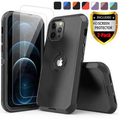 For iPhone 12 Pro Max 11 XR XS MAX Case Shockproof Cover+Glass Screen Protector