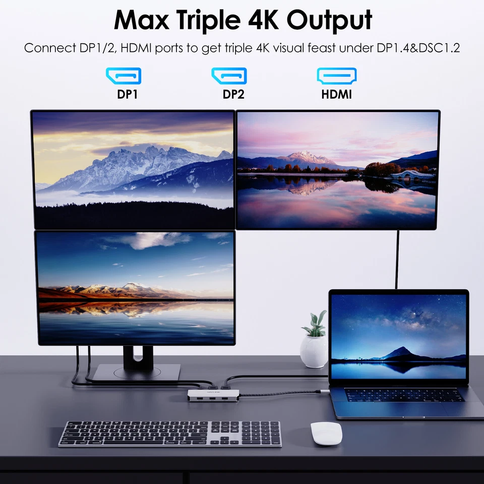 Estación de Acoplamiento USB C HUB Triple Pantalla Cuádruple PD Carga DisplayPort Doble HDMI Foto 4 de 4
