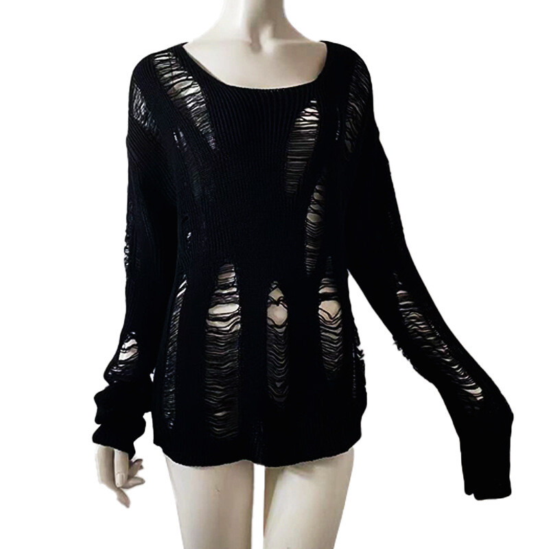 HOT HEW Punk Rave Goth Rock Fashion Black Knit Sweater Shirt Tops Steampunk Sexy