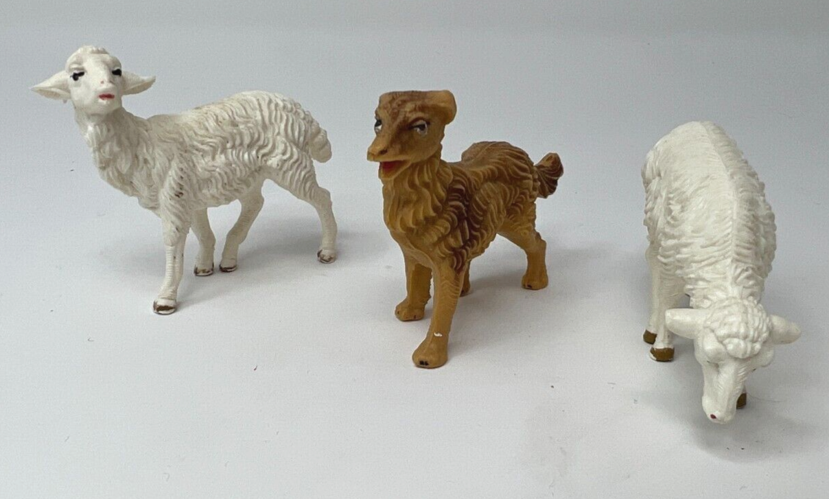 Lot of 3 Vintage Lamb Sheep Dog Made in Italy Nativity Figurine Animals
