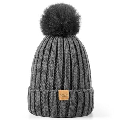 Women\'s Winter Warm Gray Beanie Fleece Lined Skull Faux Fur Pom Cuff Hat Cap Amazon.com: Women main image 2