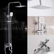 US 8" Chrome Rain Shower Faucet Set Square Head Hand Held Spray Brass Mixer Taps