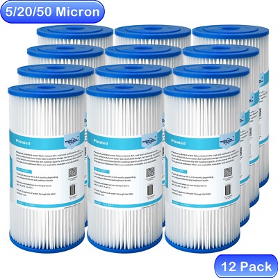 12 Pack 10''x4.5'' Washable Pleated Whole House Sediment Water Filter for Big Blue