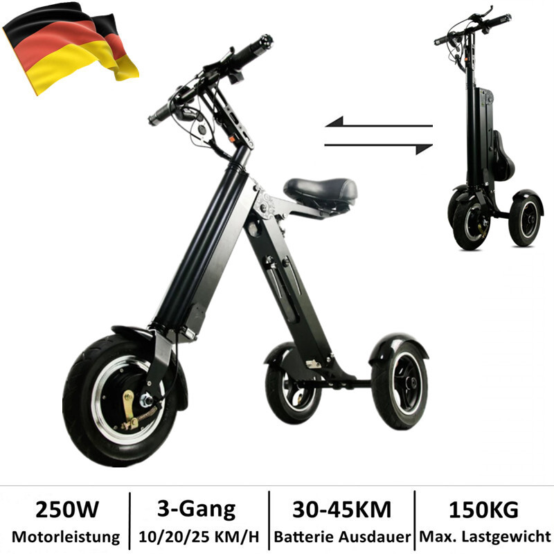 3 Räder E-Scooter Faltbar 3-Gang Elektroroller Elektromobil Dreirad 10/20/25km/h