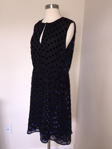 J.CREW SILK VELVET POLKA DOT DRESS 14 BLACK NAVY PARTY F9829 NEW - Picture 3 of 11