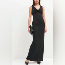 Reformation Black Cowl Neck Maxi Dress Minimalist Formal Slip Evening Gown XS