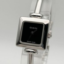 GUCCI 1900L Women's Watch Square Quartz Black Dial Silver working F/S Near Mint