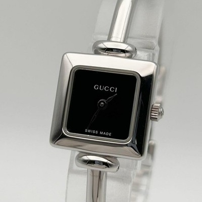 GUCCI 1900L Women's Watch Square Quartz Black Dial Silver working F/S Near Mint