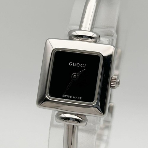 GUCCI 1900L Women's Watch Square Quartz Black Dial Silver working F/S Near Mint