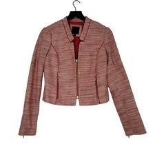 The Limited Tweed Blazer Red Small Zip Front Short Pockets Old Money Preppy