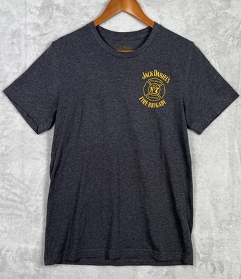 Jack Daniel s Fire Brigade T Shirt Gray Yellow Graphic Tee Mens Medium Tennessee