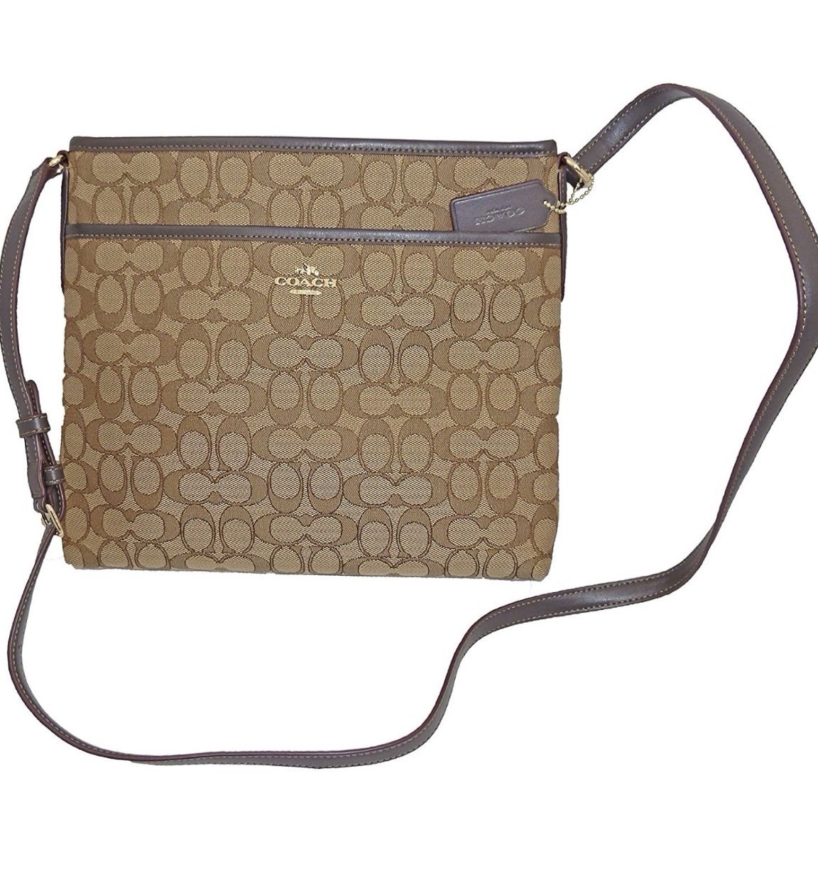 Coach F58285 Outline Signature File Bag Crossbody Khaki Brown Travel Luxury Prep