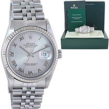 2004 MINT Rolex DateJust 16234 Silver Roman Dial Bezel Jubilee Band 36mm Watch