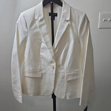 Liz Claiborne White Single Button Lined Collared Short Blazer Size S Women