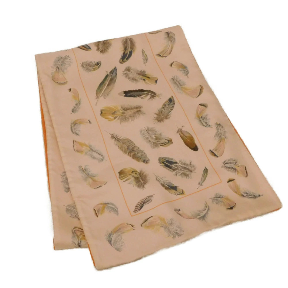 HERMES Feather Pattern Reversible Silk Angora Sca… - image 1