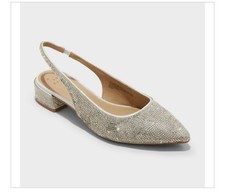 Women's Elle Rhinestone Slingback Pointed Toe Heels - A New Day  Silver Size 6