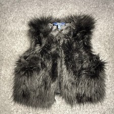 Polo Ralph Lauren Vest Girls L 12-14 Black Faux Fur Open Playful Fun Trendy