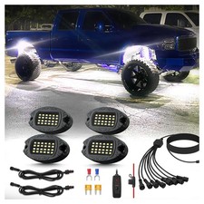 4Pods Pure White LED Men Rock Lights Kit with Switch Wiring Harness Extension...