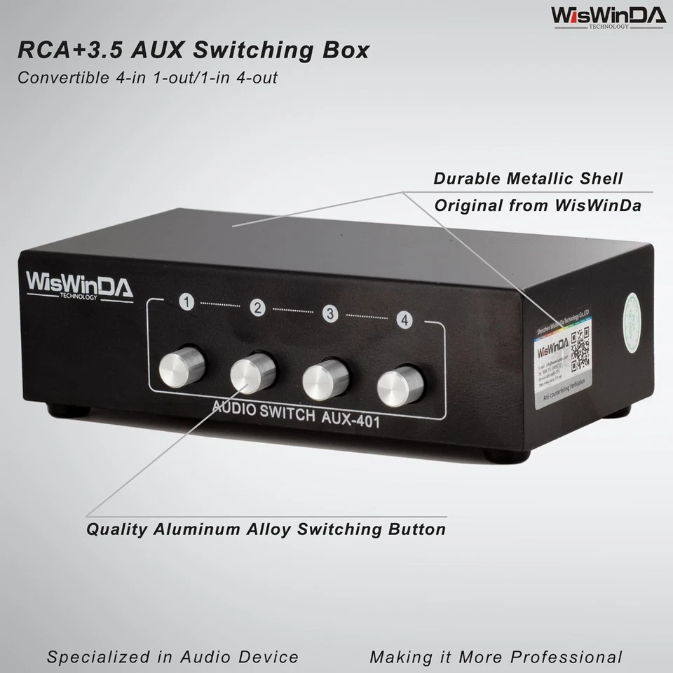 4-in-1 RCA Audio Switch Box with Gold Connectors - Durable and Passive Selector - Image 4 of 4