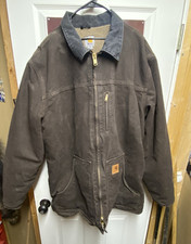 Carhartt Brown Sherpa Lined Cotton Work Jacket for Men, XL Tall