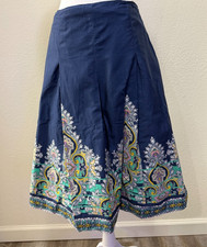 Charter Club A-Line pleated lined blue floral skirt, side zipper, size 4