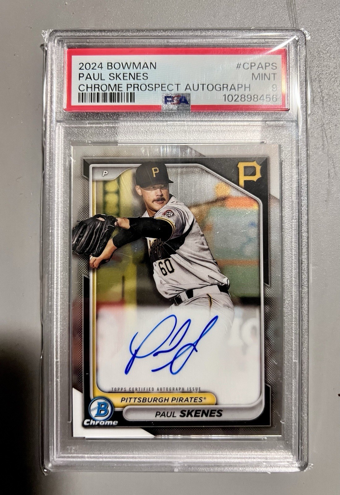 Topps 2024 Bowman Chrome Prospect Autographs Paul Skenes RC Auto CPA-PS PSA 9 view 1