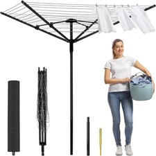 50M ROTARY AIRER 4 ARM OUTDOOR CLOTHES GARDEN WASHING LINE DRYER SPIKE & COVER