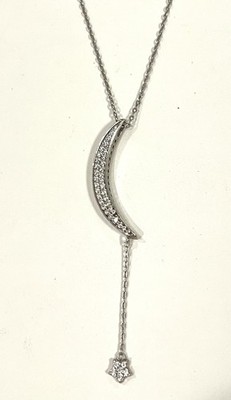 Vintage Moon Star Dangle CZ Necklace 925 Sterling Silver Unique Ex Cond 18 Chain